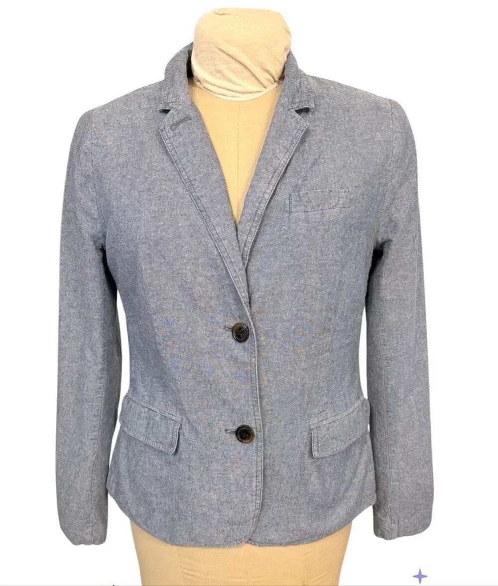 Gap Chambray Blazer Medium Two-Button Front Lined Preppy Academic Classic